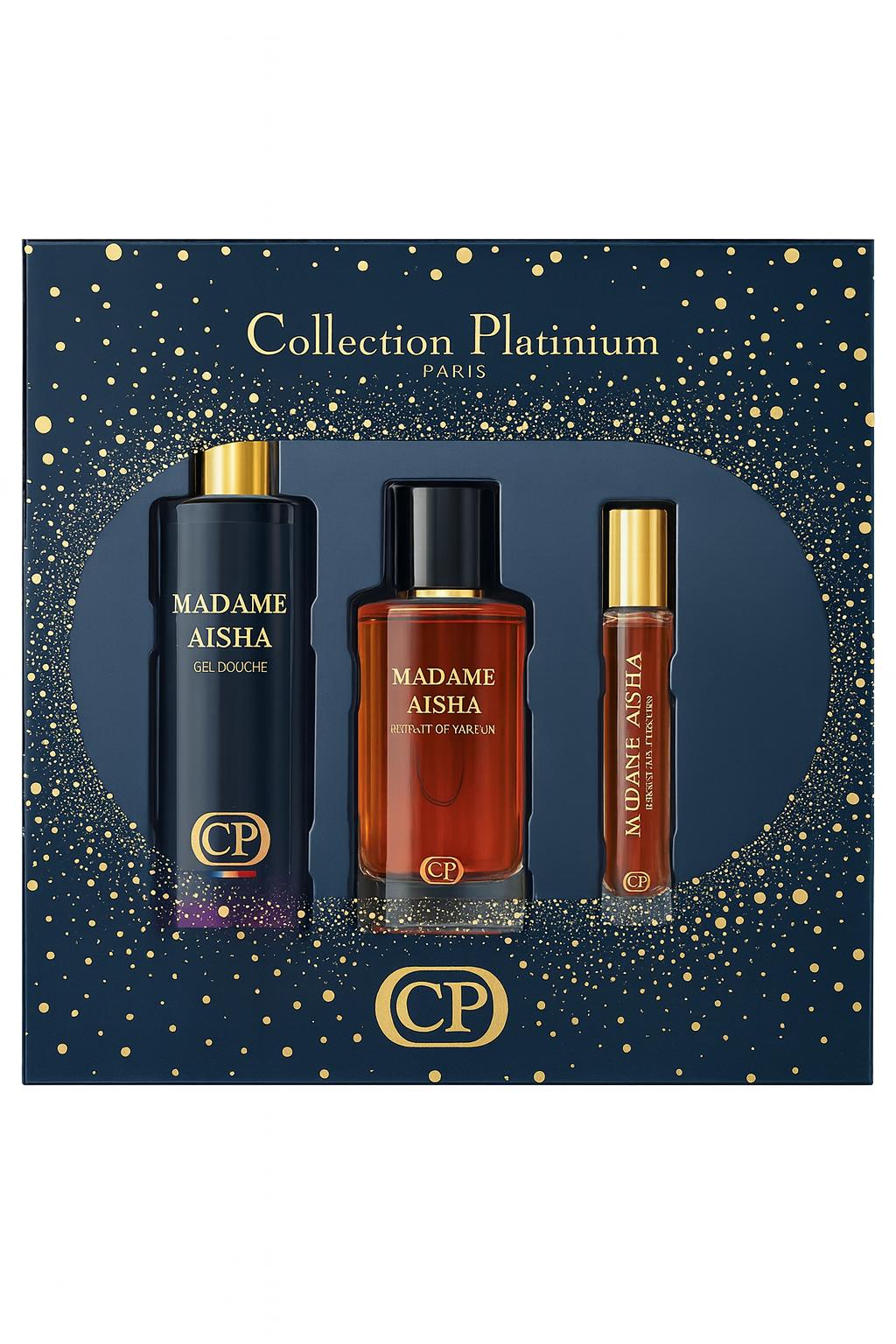 Collection Platinium - Coffret Madame Aïsha Extrait de Parfum 100ml + Gel Douche 250ml + Extrait 10ml