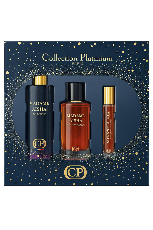 Collection Platinum - Coffret Madame Aïsha Extrait de Parfum 100ml + Gel Douche 250ml + Extrait 10ml