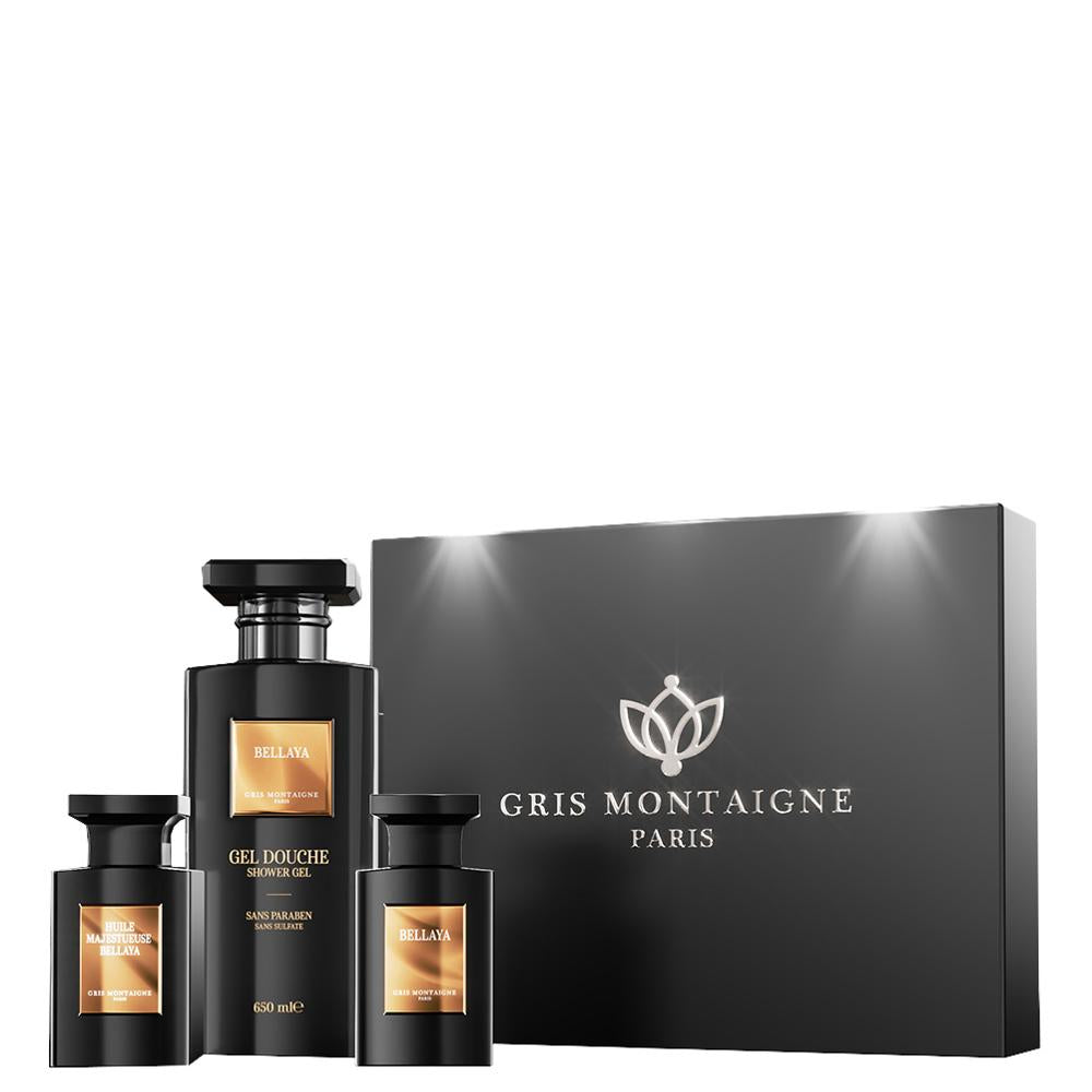 Gris Montaigne - Coffret Bellaya Gel Douche 650ml + Parfum 75ml + Huile 75ml