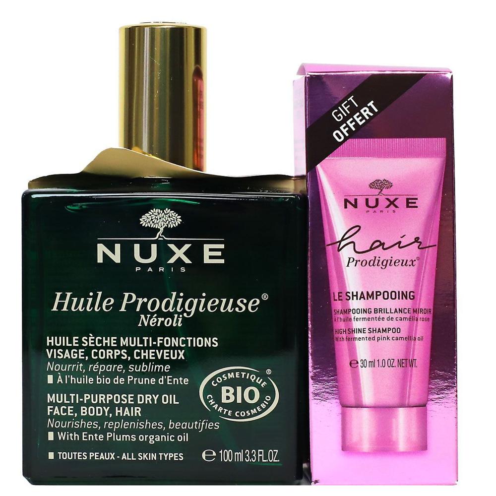 Nuxe - HUILE PRODIGIEUSE NEROLI - Huile Sèche Multi-Fonctions 100ml + Shampooing Brillance Miroir 30ml Offert