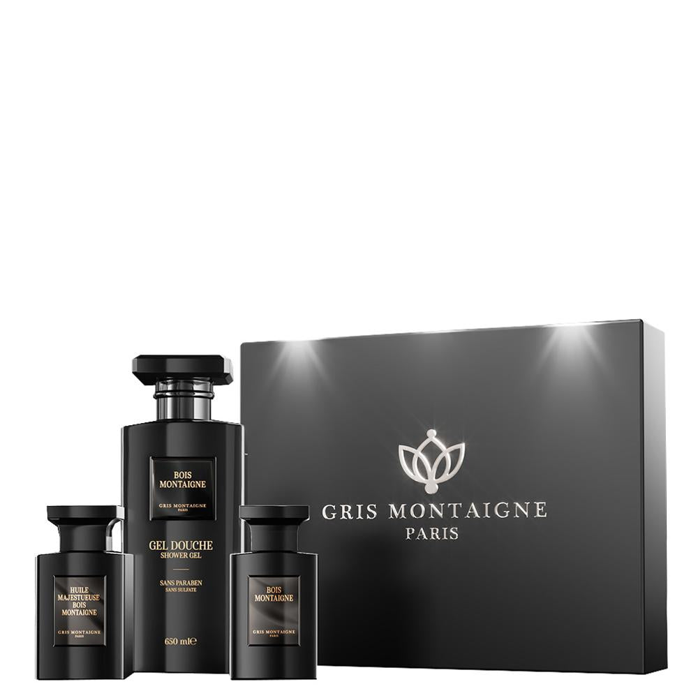 Gris Montaigne - Coffret Bois Montaigne Gel Douche 650ml + Parfum 75ml + Huile 75ml