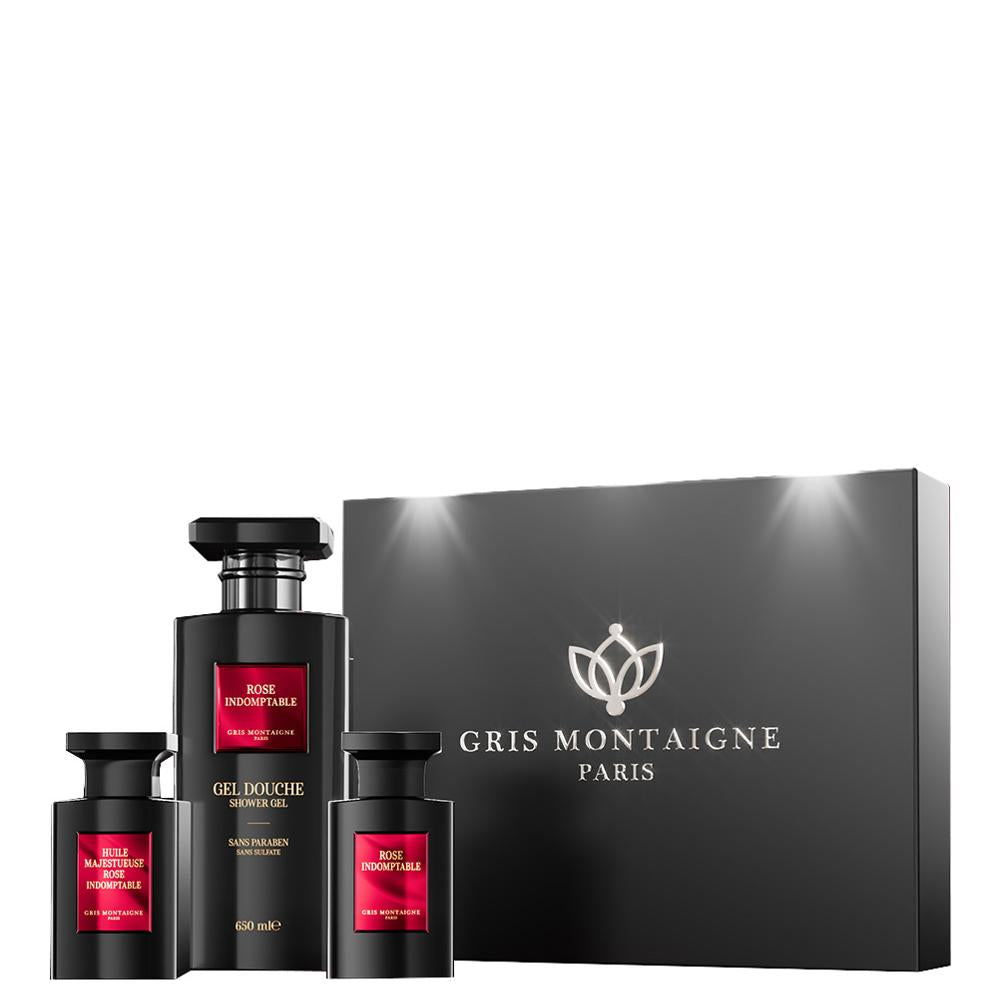 Gris Montaigne - Coffret Rose Indomptable Gel Douche 650ml + Parfum 75ml + Huile 75ml