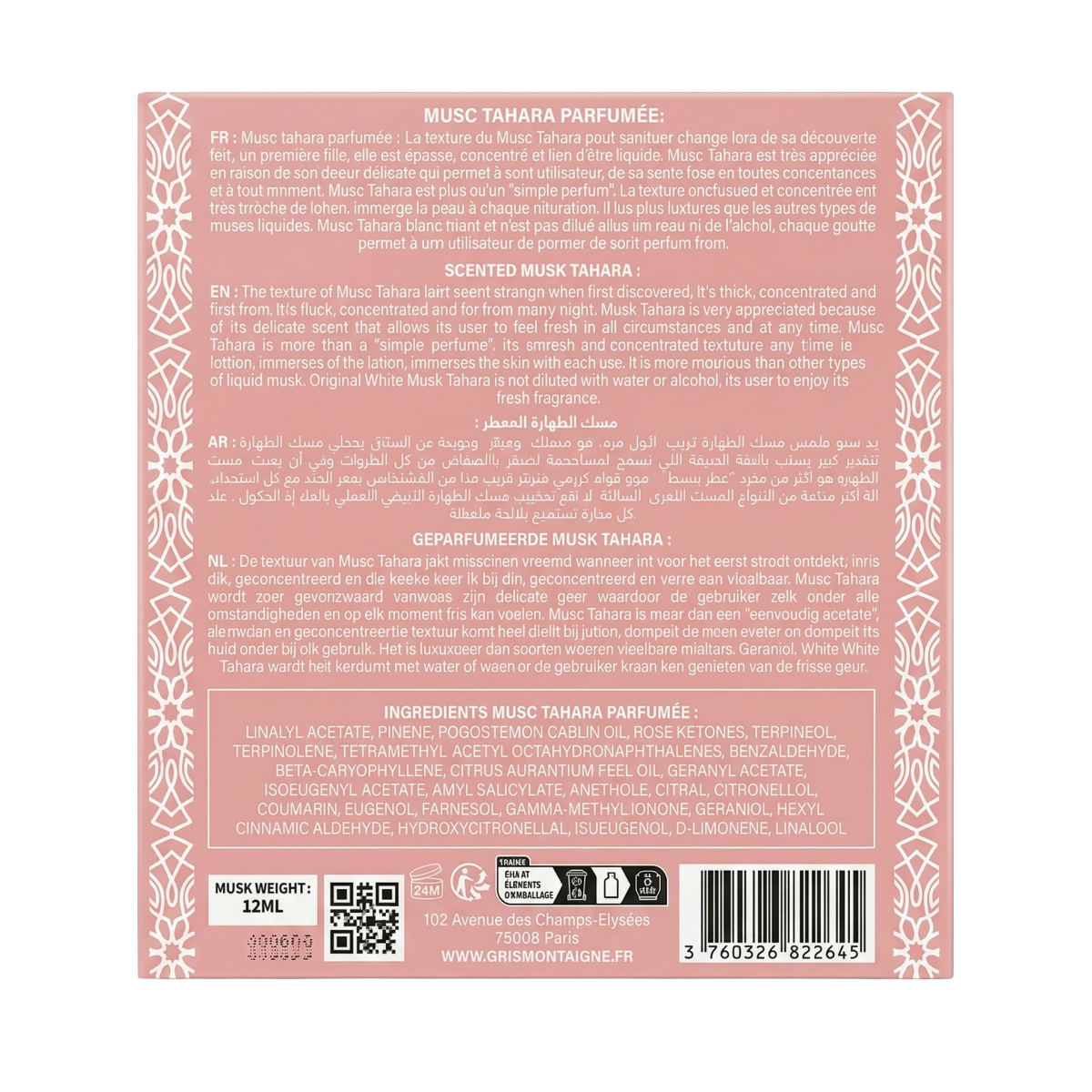Gris Montaigne - Musc Tahara Bellissima - Concentré de Parfum
