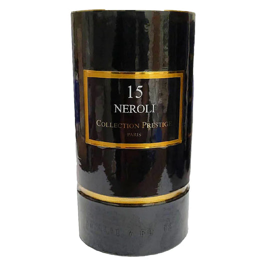 Luxury Collection Prestige Neroli Eau de Parfum bottle with elegant design, golden accents, and a sleek spray nozzle, presented on a minimalist background.
