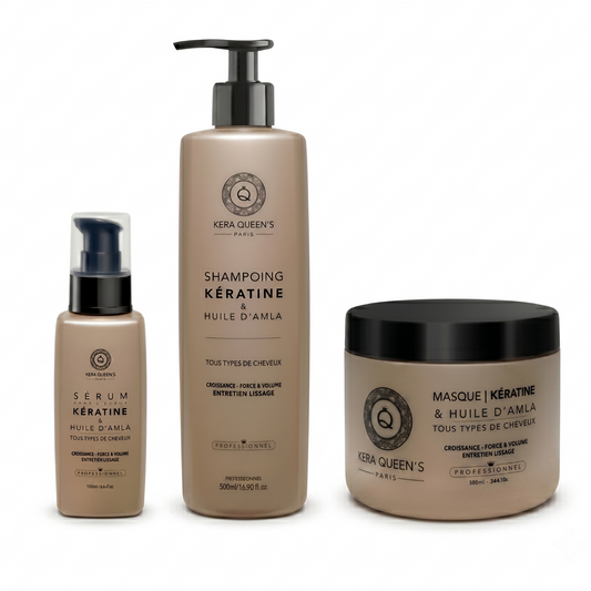 Kera Queen's - Trio Huile D’Amla et Kératine - Shampoing 500ml + Masque 500ml + Sérum 100ml
