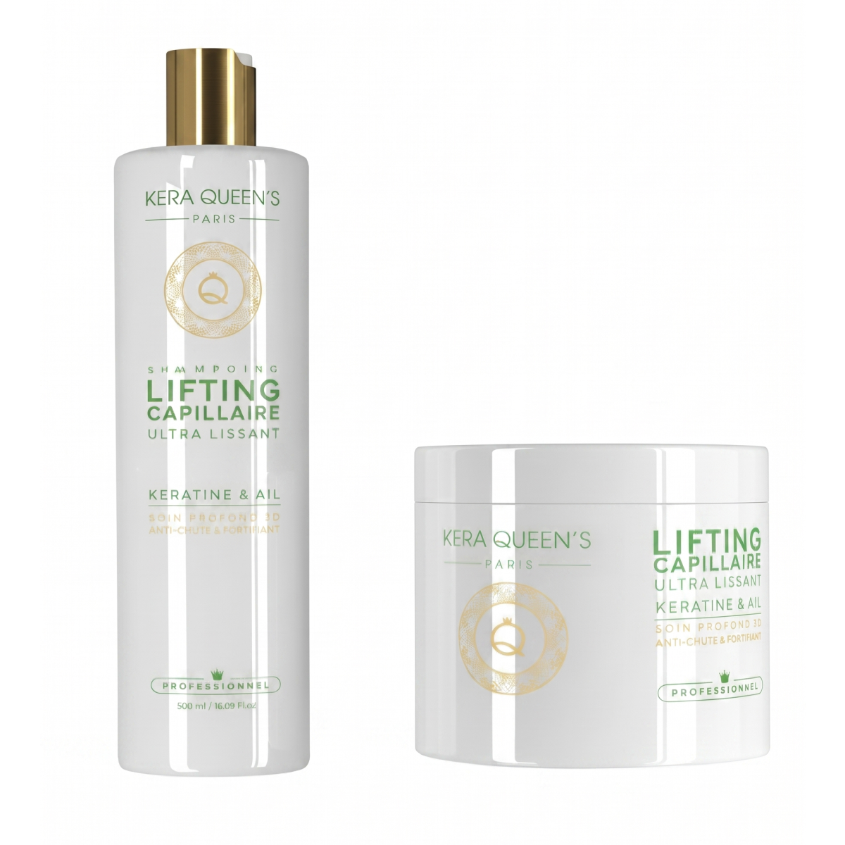 Kera Queen's - Duo lifting Kératine & ail soin profond 3D Shampoing 500ml + Masque 500ml