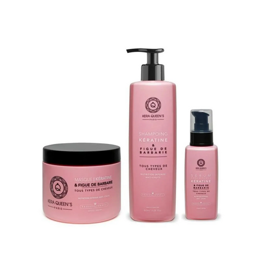 Kera Queen's - Trio Figue de Barbarie et Kératine - Shampoing 500ml + Masque 500ml + Sérum 100ml