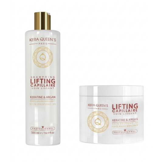 Kera Queen's - Duo Lifting Kératine & Argan soin profond 3D Shampoing 500ml + Masque 500ml
